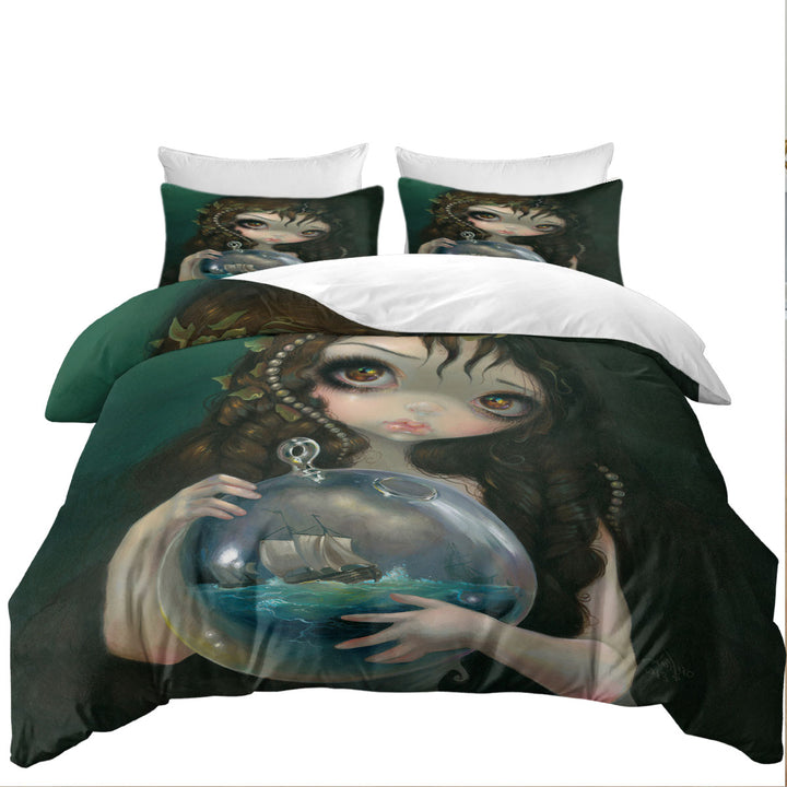 Twin Duvet Covers with Fine Art Alchemical Girl Microcosm Seascape Ship