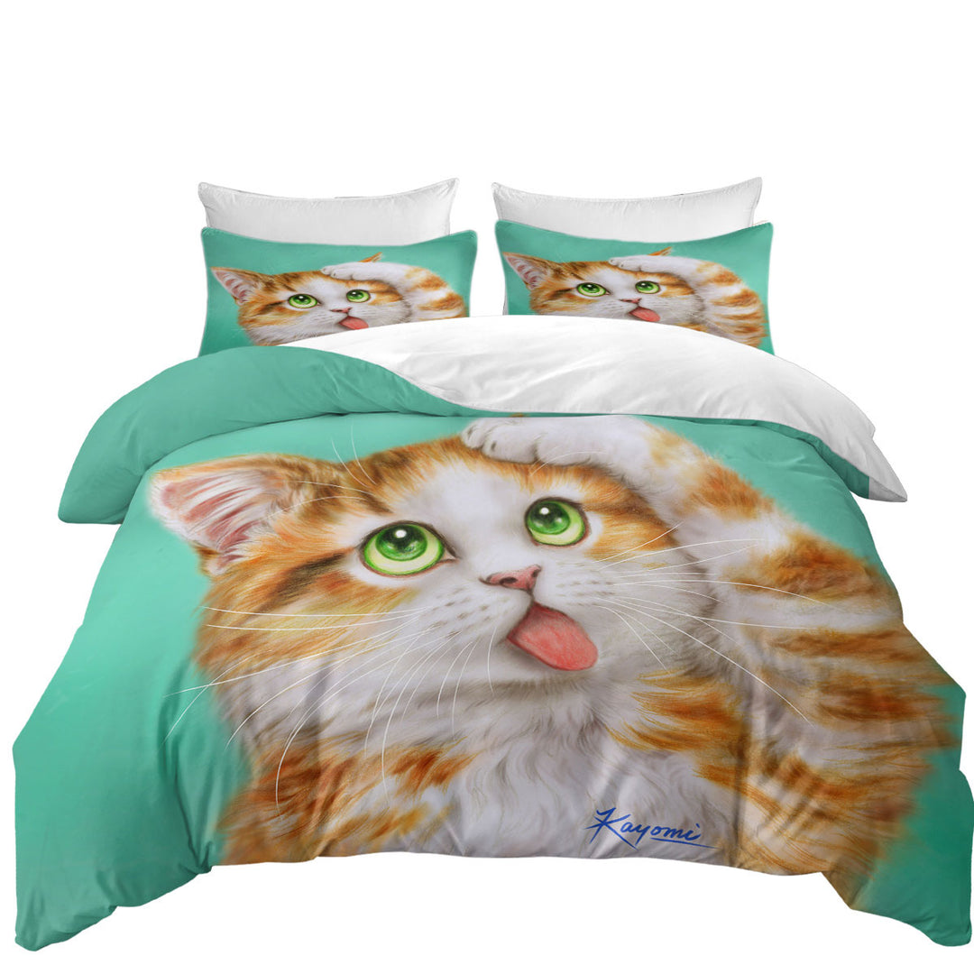 Twin Duvet Covers with Funny Cat Prints Goofy Face Cute Ginger Kitten