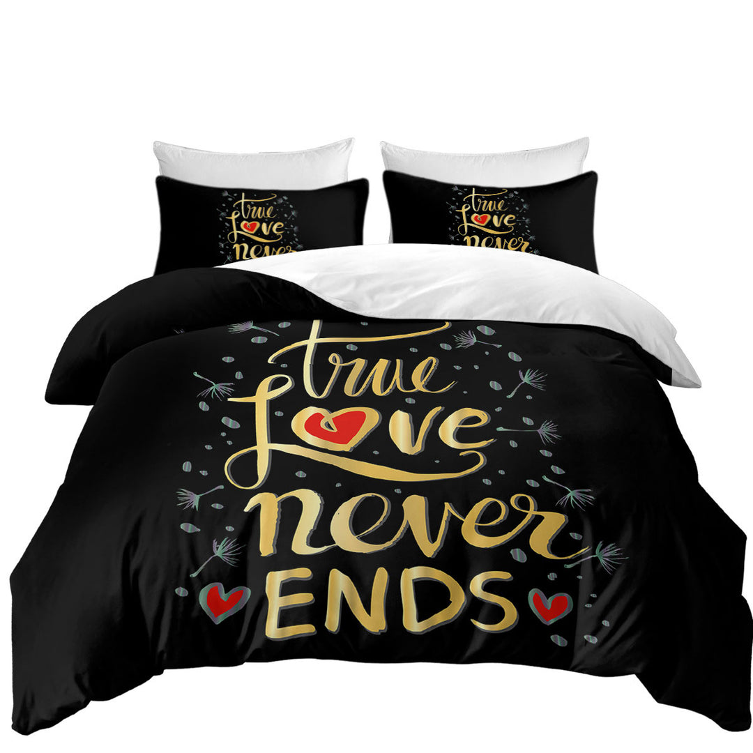 Twin Duvet Covers with The Love Never Ends Romantic Quote
