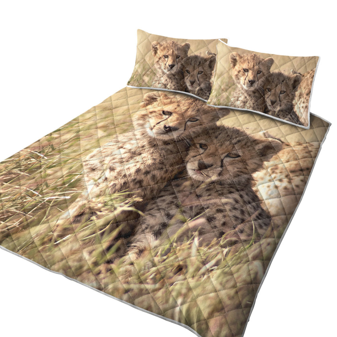 Twin Quilt with Adorable Wild Cheetah Cubs