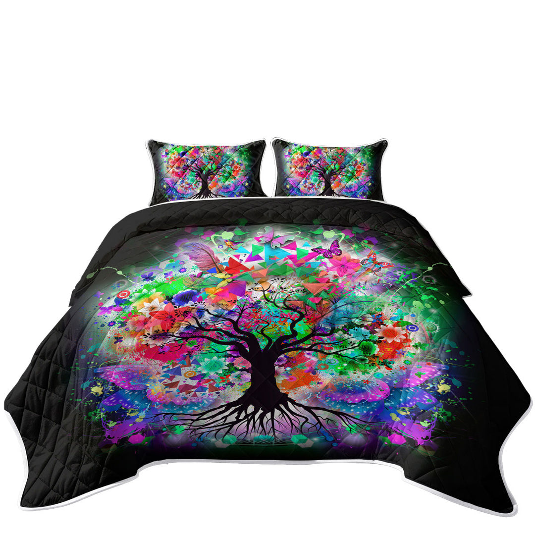 Twin Quilt with Artistic Crazy Colored Tree