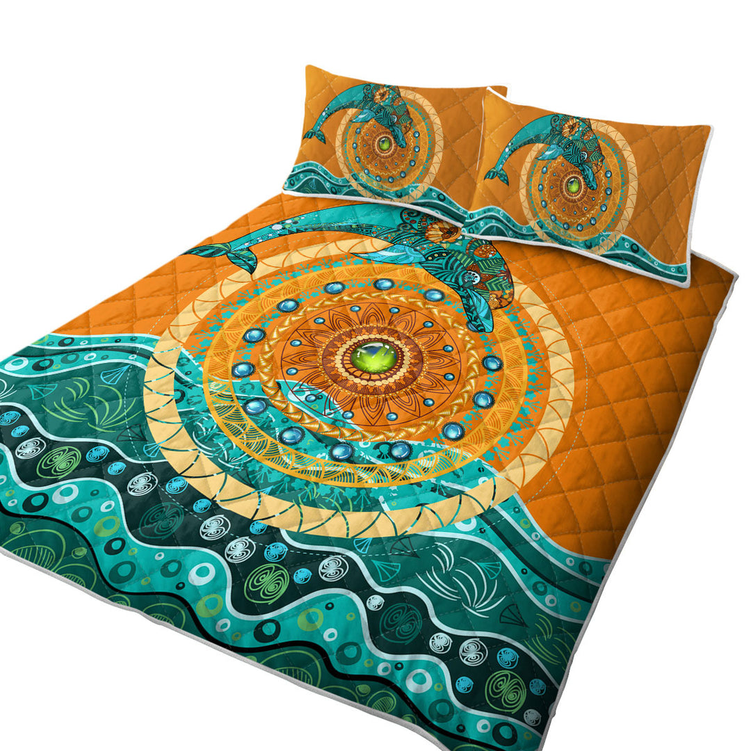 Twin Quilt with Artistic Dolphin over the Sun