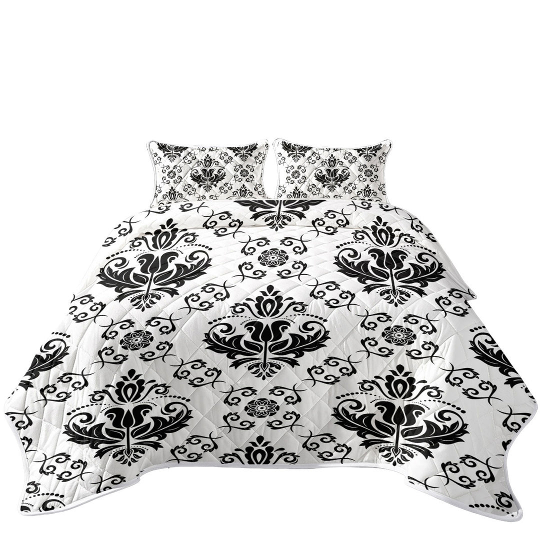 Twin Quilt with Black and White Royal Floral