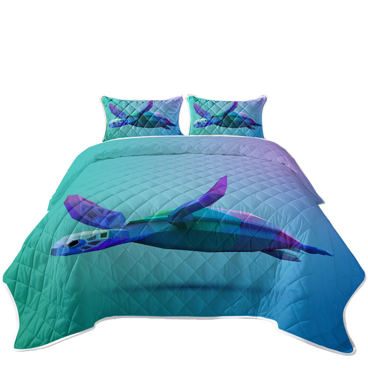 Twin Quilt with Blue 3D Turtle