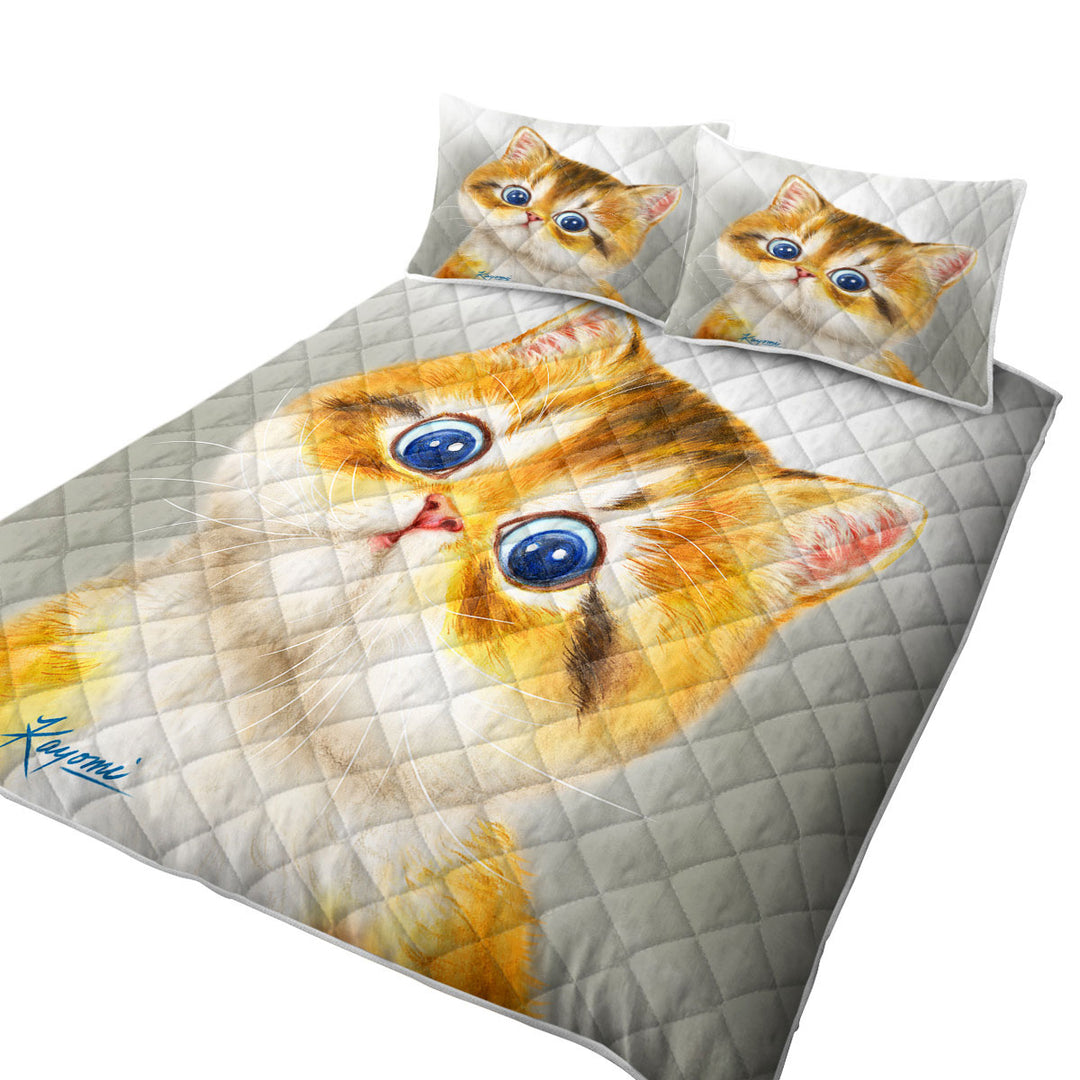 Twin Quilt with Blue Eyes Ginger Kitten Cat