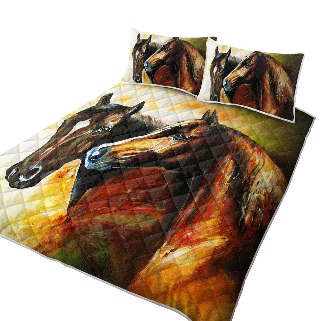 Twin Quilt with Brown Painted Horses
