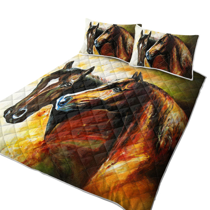 Twin Quilt with Brown Painted Horses