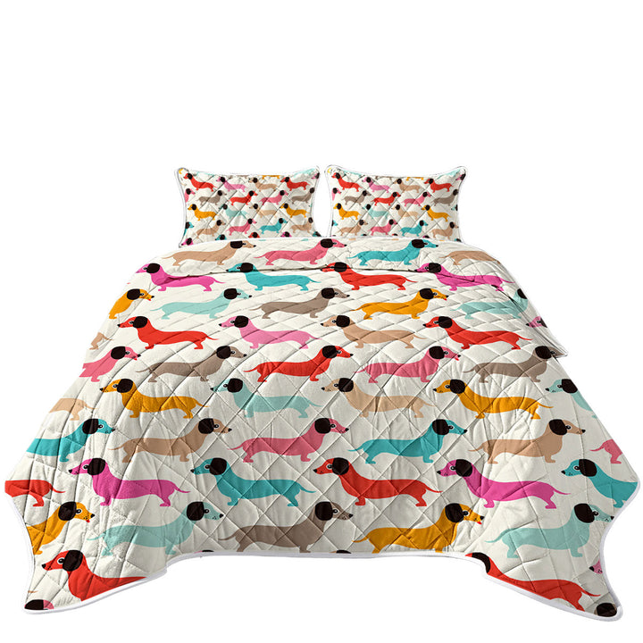 Twin Quilt with Colorful Dachshund Pattern