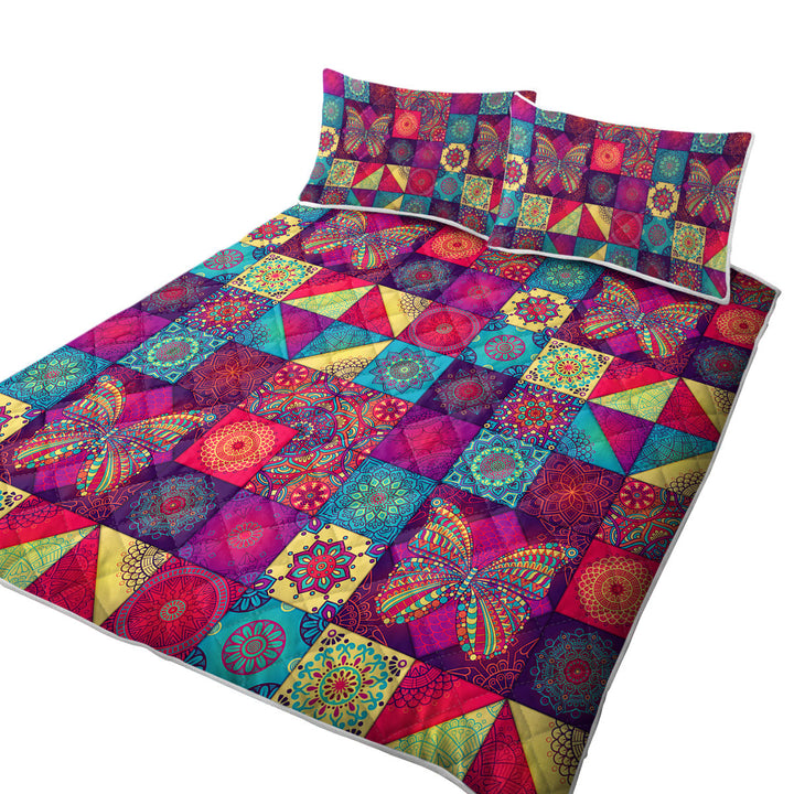 Twin Quilt with Colorful Oriental Moroccan Mandala Tiles