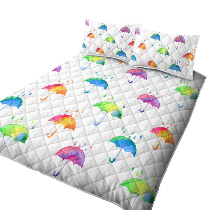 Twin Quilt with Colorful Umbrellas