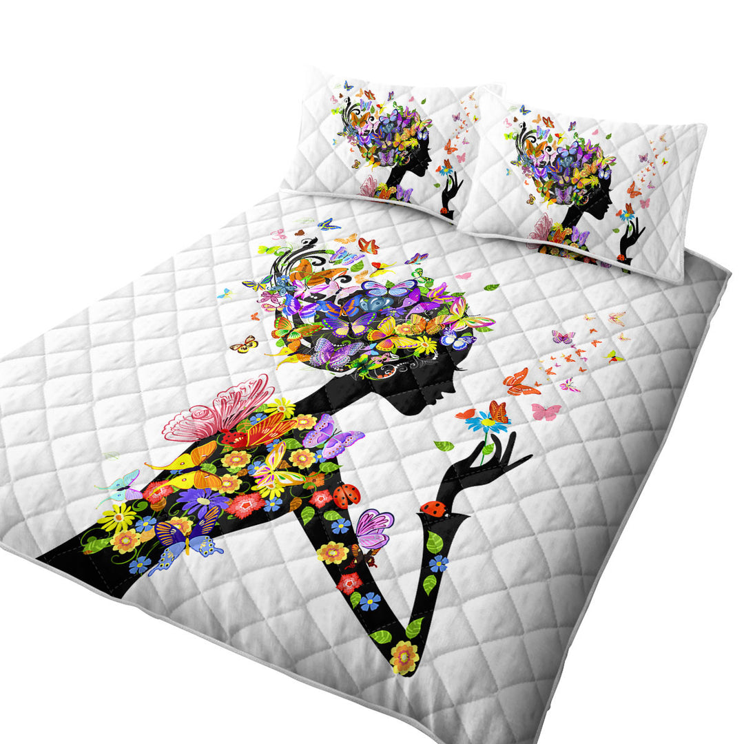 Twin Quilt with Cool Butterflies Girl