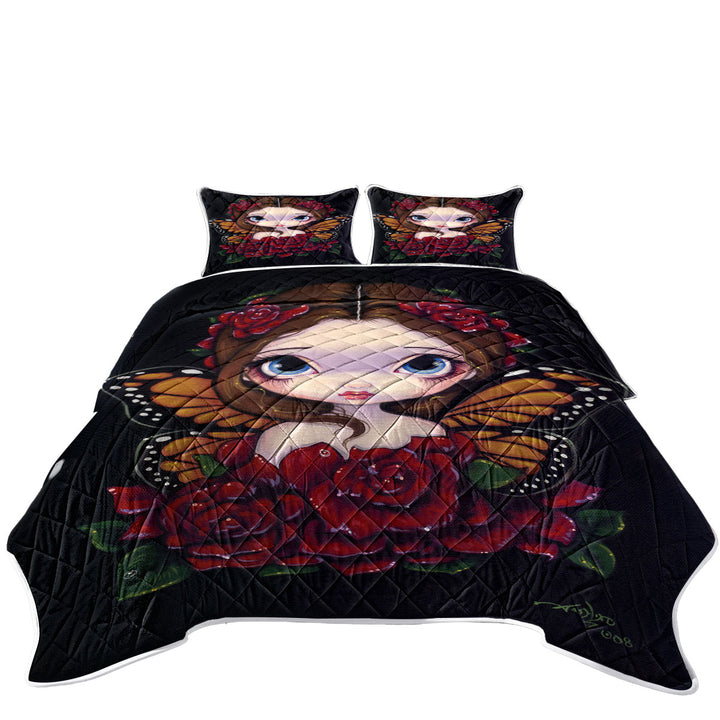 Twin Quilt with Cute Girls Painting the Butterfly Rose Fairy