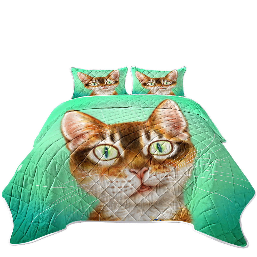 Twin Quilt with Cute Painted Cat Handsome Ginger Kitten