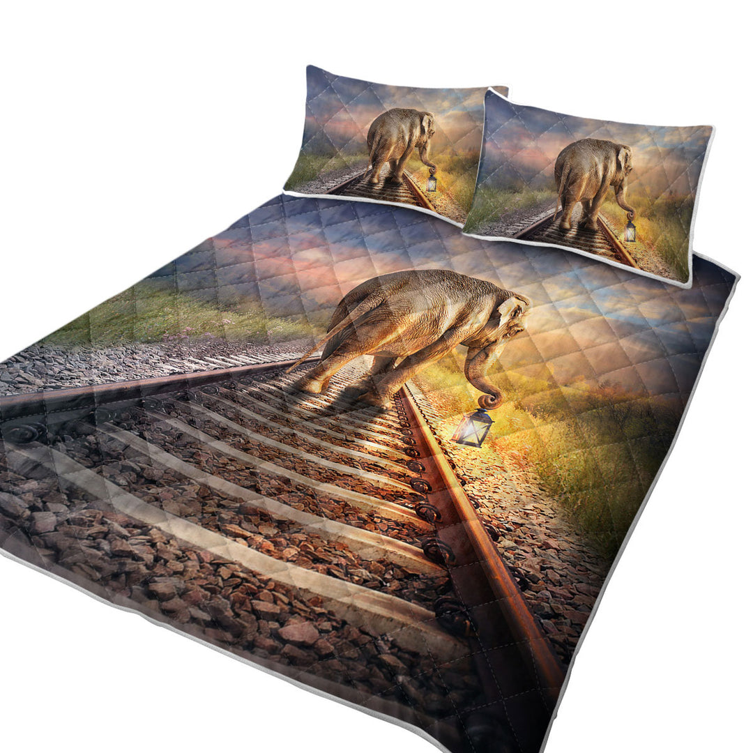 Twin Quilt with Elephant Walks on the Track