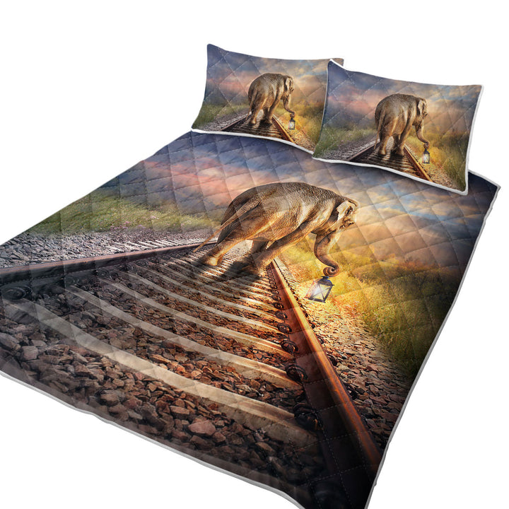 Twin Quilt with Elephant Walks on the Track