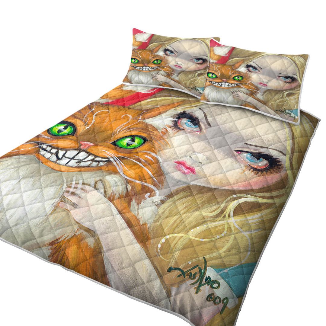 Twin Quilt with Faces of Faery _29 Alice and Cheshire Cat