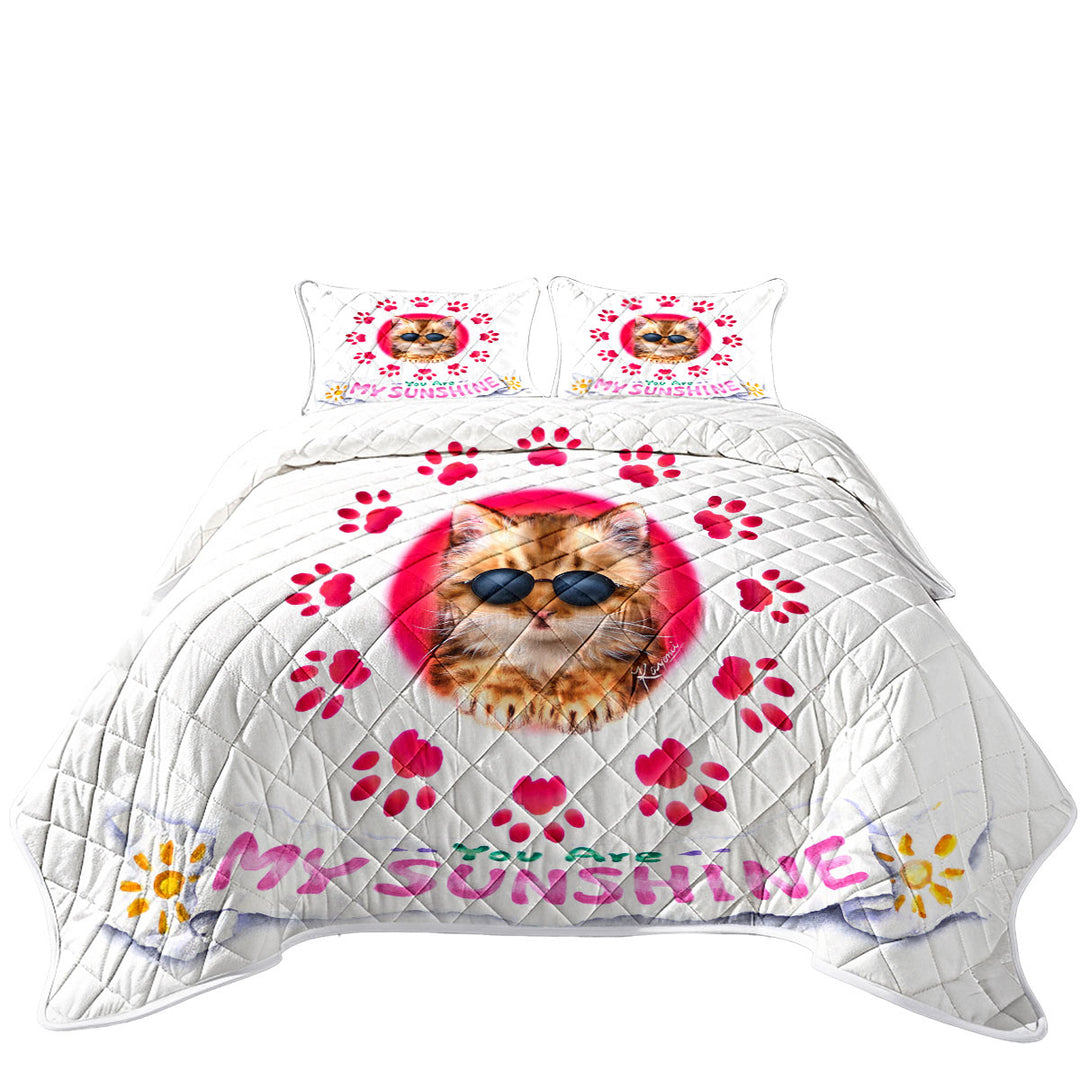 Twin Quilt with Funny Sunglasses Cat Quote and Paws