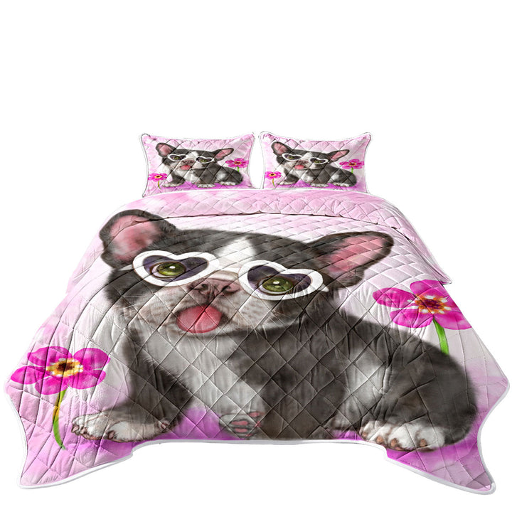 Twin Quilt with Girly Dog Design Cute French Bulldog Puppy