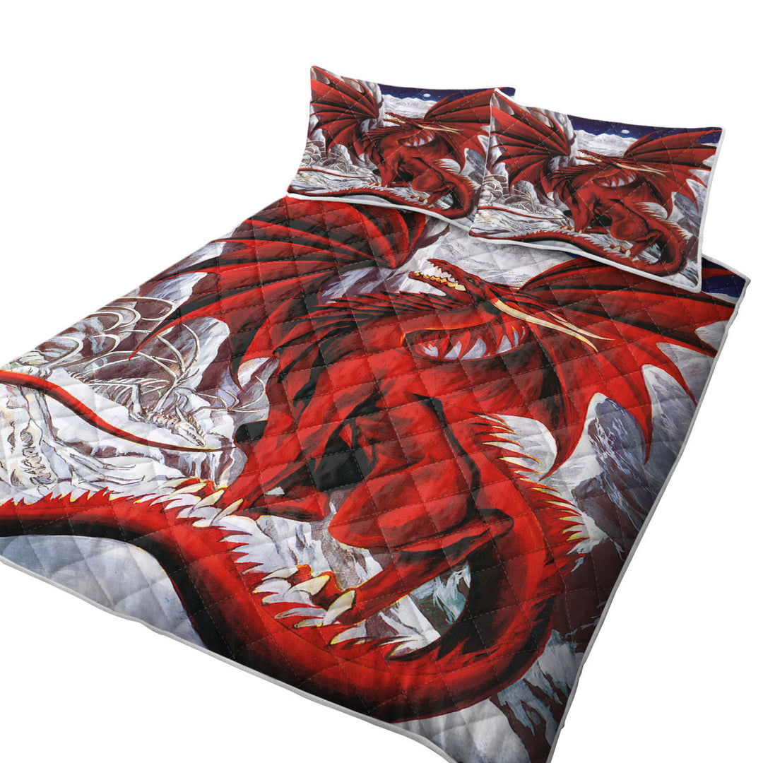 Twin Quilt with Inferno Red Dragon Drawing in the Mountains