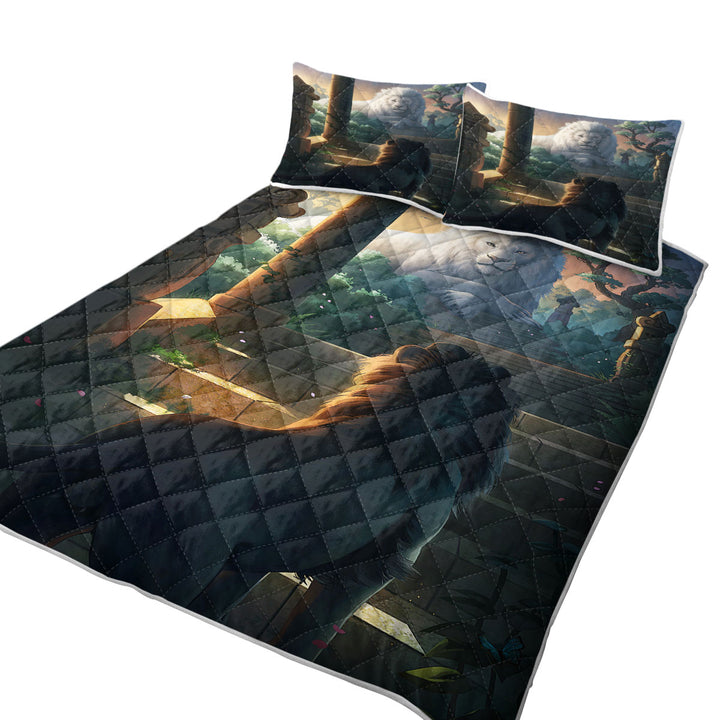 Twin Quilt with Lion Temple Animal Painting Lions