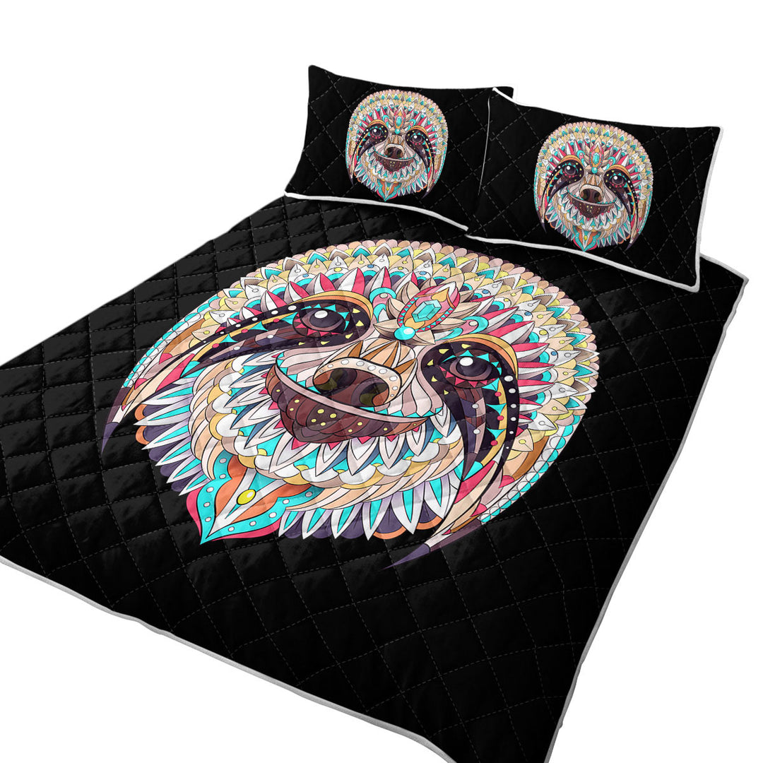 Twin Quilt with Multi Colored Oriental Sloth