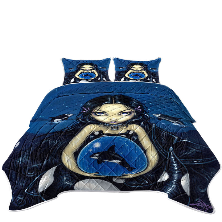 Twin Quilt with Orca Magic Killer Whale Tail Mermaid