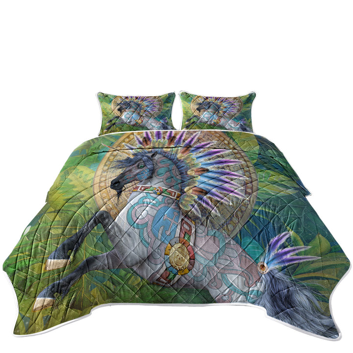 Twin Quilt with Taavii Tropical Colorful Native American Unicorn
