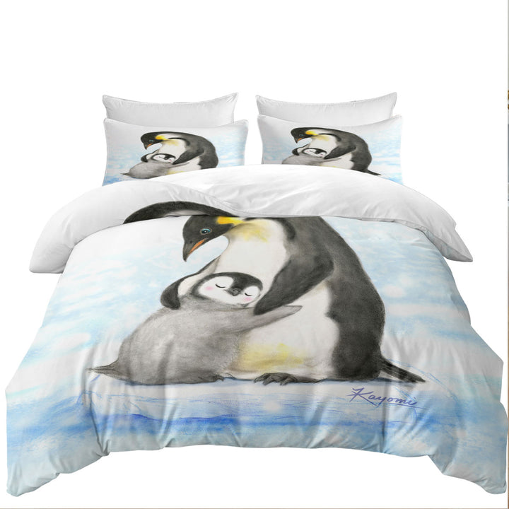 Twin xl Duvet Covers with Cute Animal Art Drawings Penguins Hug