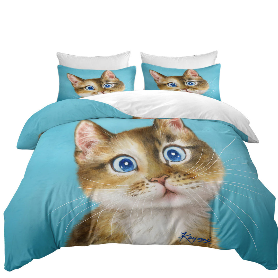 Twin xl Duvet Covers with Cute Paintings for Kids Blue Eye Kitty Cat