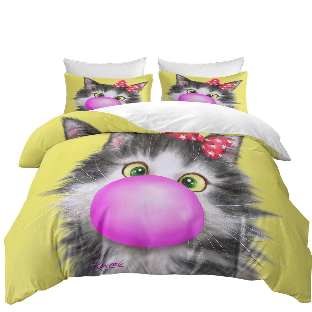Twin xl Duvet Covers with Funny Cat Prints Bubble Gum Girl Kitten