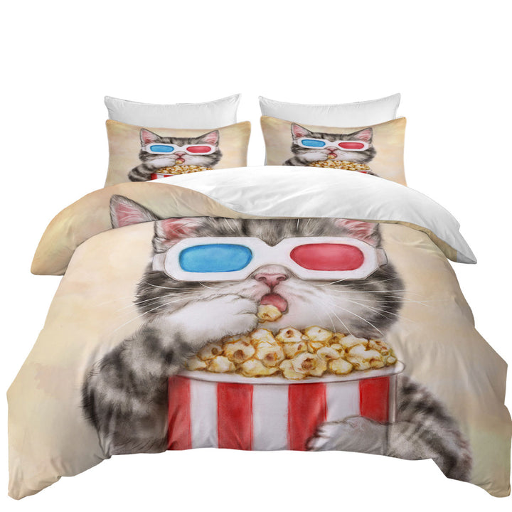 Twin xl Duvet Covers with Funny Kittens Eating Popcorn Grey Kitty Cat
