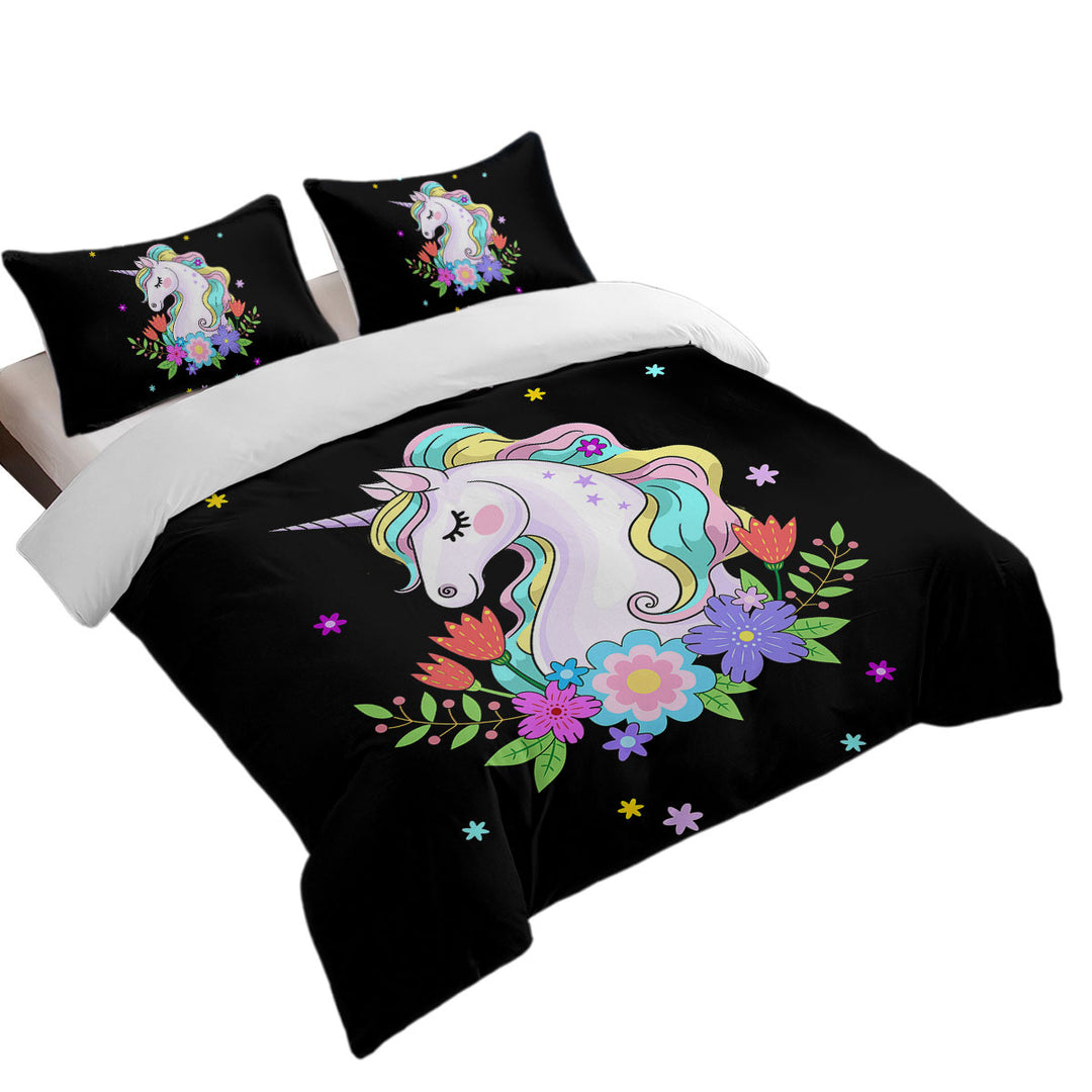 Twin xl Duvet Covers with Girlish Flowers and Unicorn