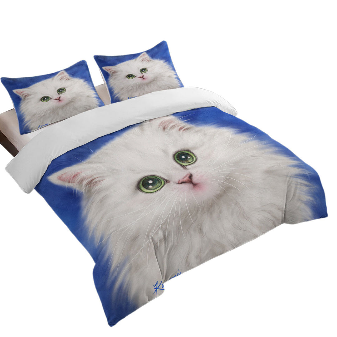 Twin xl Duvet Covers with Lovely Innocent Face White Fluffy Kitty Cat