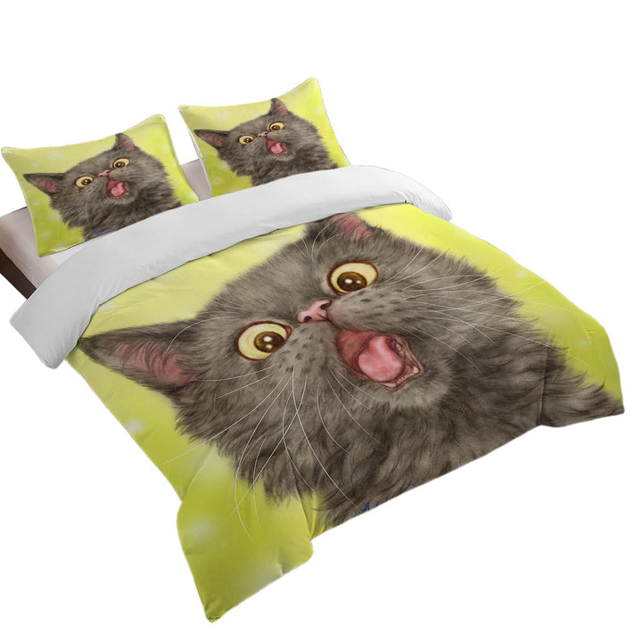 Twin xl Duvet Covers with Playful Black Grey Cat over Yellow
