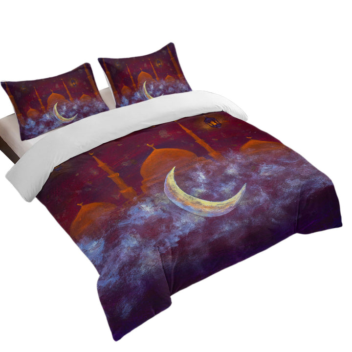 Twin xl Duvet Covers with Purplish Art Painting Mosque and Crescent Moon