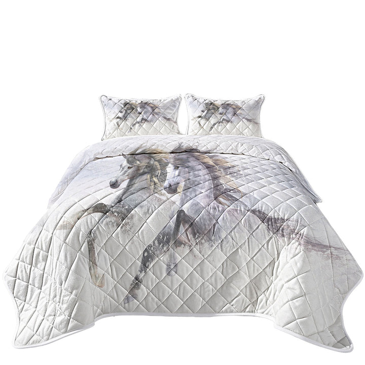 Two Gorgeous Running Horses the Snow Horses King Quilt