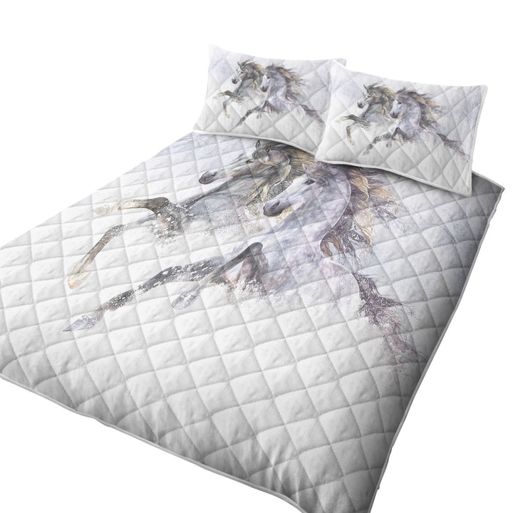 Two Gorgeous Running Horses the Snow Horses Quilts for sale