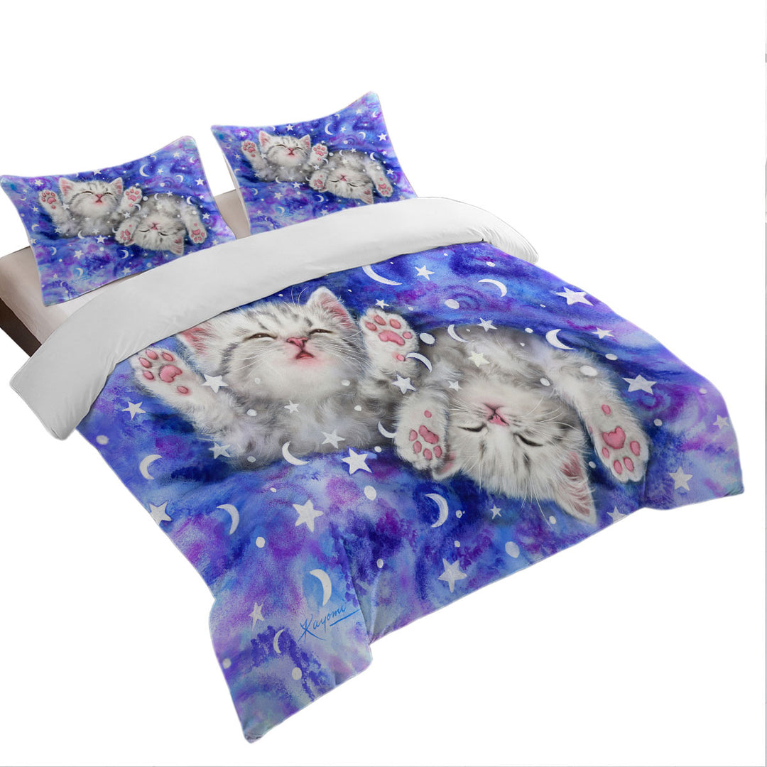 Two Grey Kitty Cats Sweet Slumber Night Duvet Cover