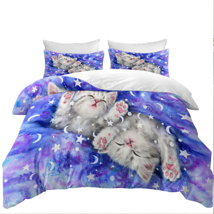 Two Grey Kitty Cats Sweet Slumber Night Duvet Covers