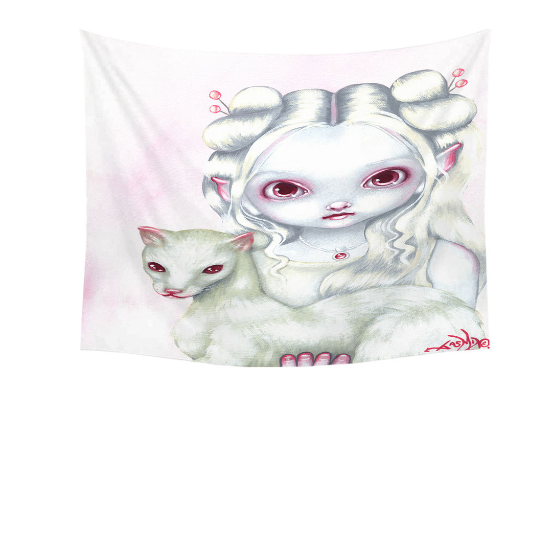 Two of a Kind Albino Elf Girl and Her Albino Ferret Tapestry_f3935a6c cc4e 4aad 9562 7213d3e7cc0a