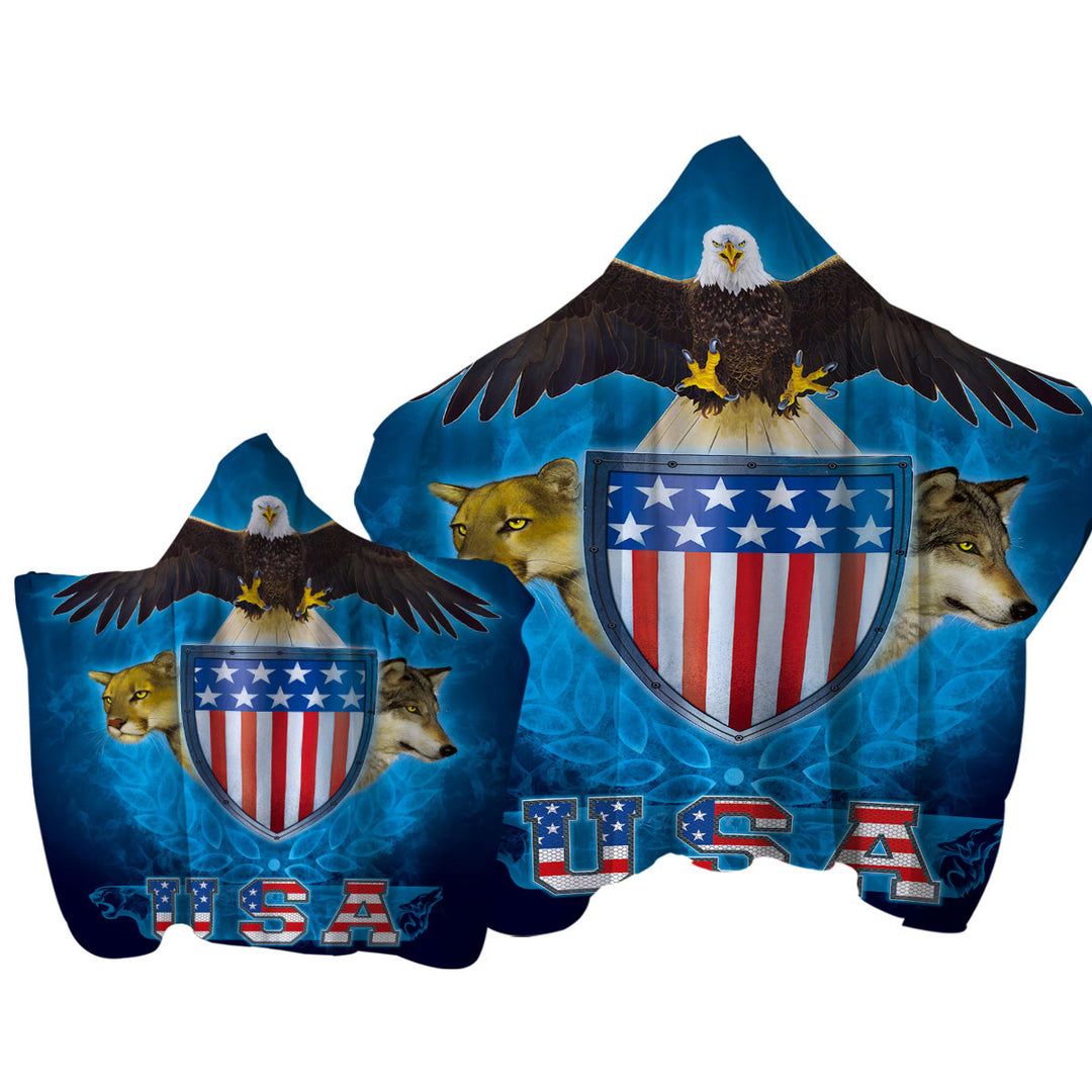 USA Trinity Eagle Leopard Wolf Towel with Hood