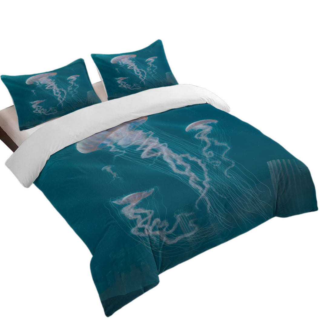 Underwater Art Giant Jellyfish King Quilt Cover