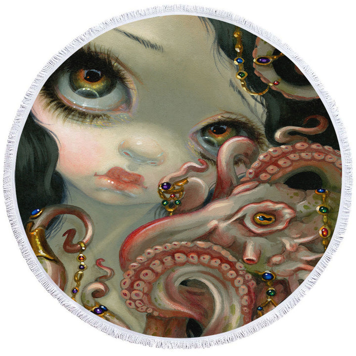 Underwater Nice Beach Towels Fantasy Jeweled Octopus and Mermaid