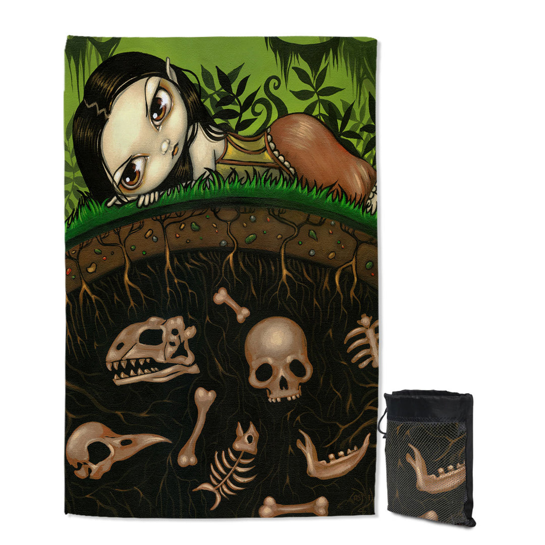Unique Beach Towels Strange Forest Girl and the Bones in The Ground