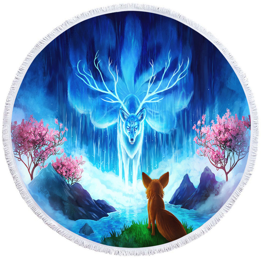 Unique Beach Towels with Animal Fantasy Art Wisdom Lake Fox