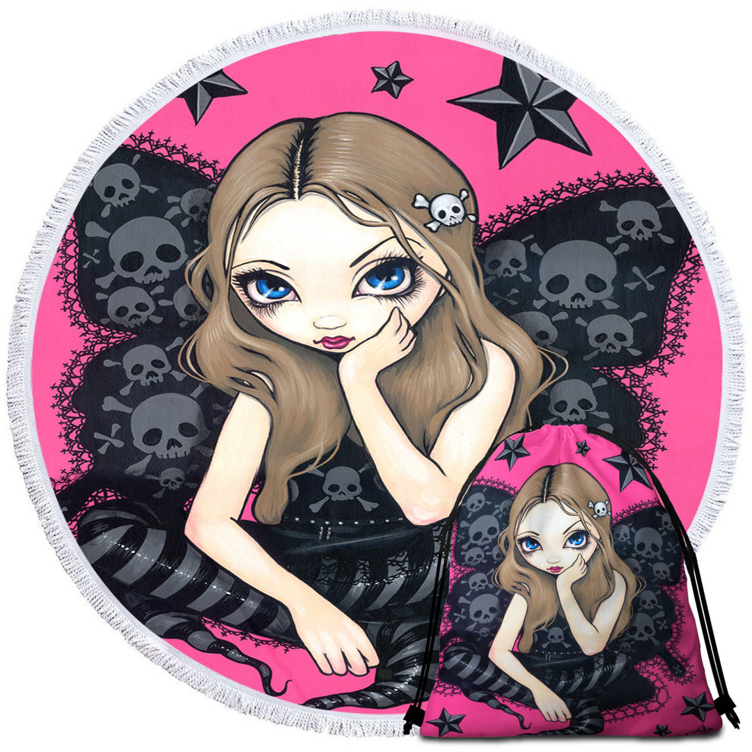 Unique Beach Towels with Beautiful Gothic Girl Skulls and Stars