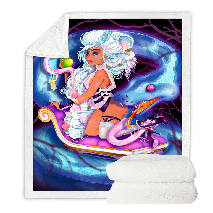 Unique Blankets Dark Background Sexy Woman the Charming Snake