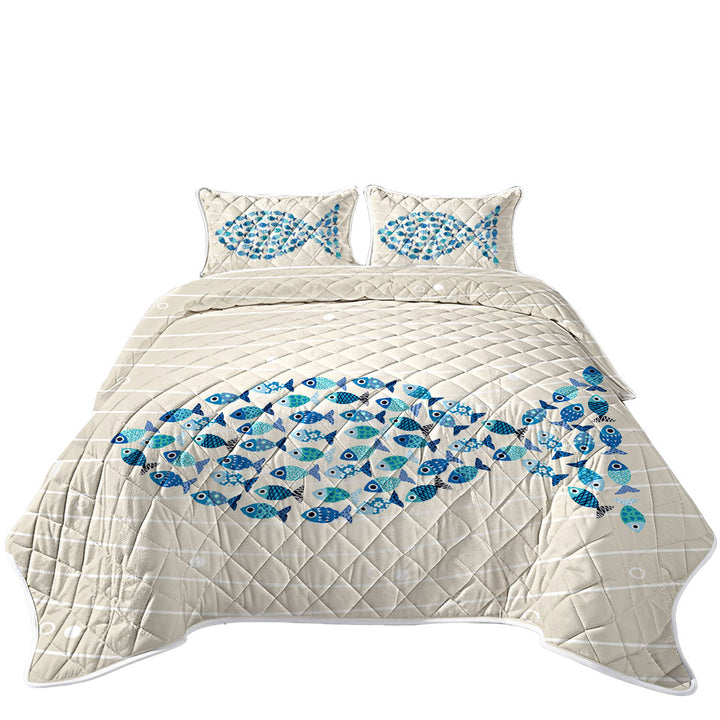 Unique Blue Turquoise Fish of Fish Quilt