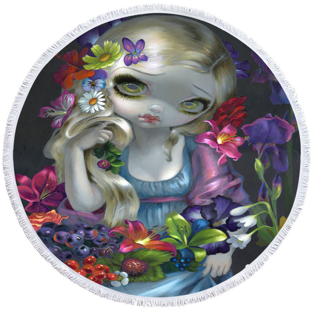 Unique Circle Beach Towel Maiden Flora the Goddess of Flowers