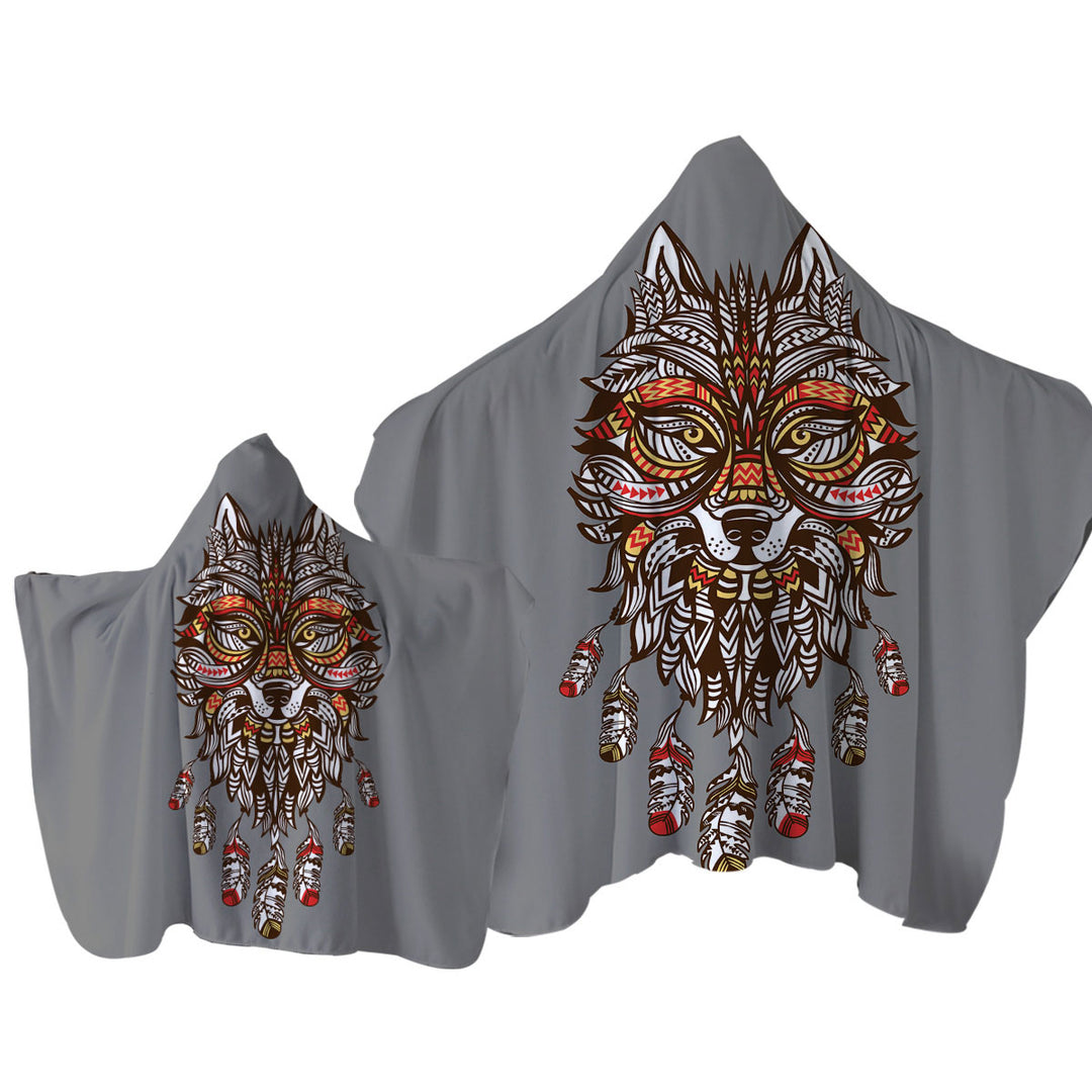 Unique Red and Yellow Native American Wolf Towel Hoodie